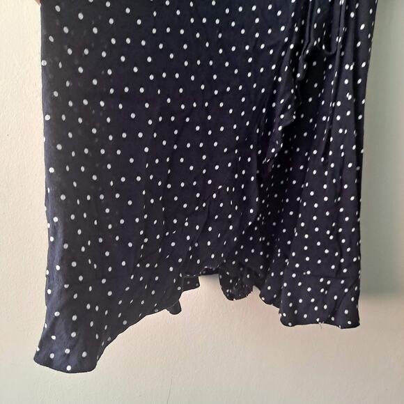 Loft Navy Blue Polka Dotted Short Bell Sleeve Ruffle Wrap Romper Dress - Size 2 - Picture 7 of 13